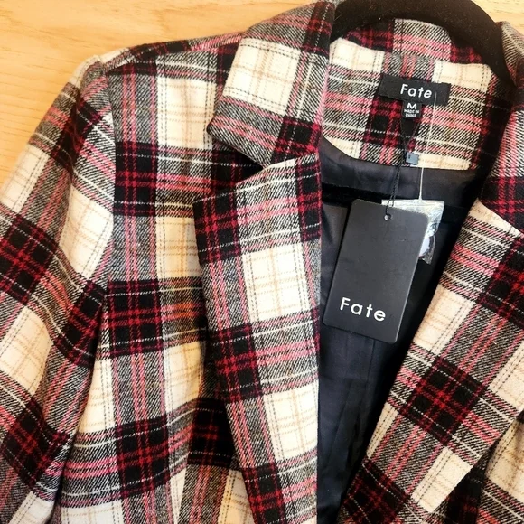 FATE BIG APPLE DREAMS PLAID FLANNEL LIKE WOOL BLEND BLAZER - NWT - MEDIUM - Picture 4 of 13